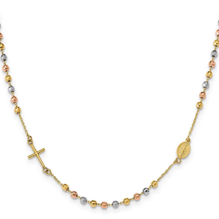 Collar Religiosa, Oro Amarillo, Blanco y Rosa de 14kt — Imagen 3 de 4
