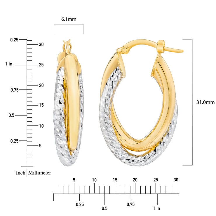 Arracadas, Oro de Dos Tonos 14k con Corte de Diamante — Imagen 2 de 4