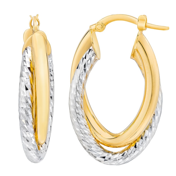 Arracadas, Oro de Dos Tonos 14k con Corte de Diamante — Imagen 3 de 4