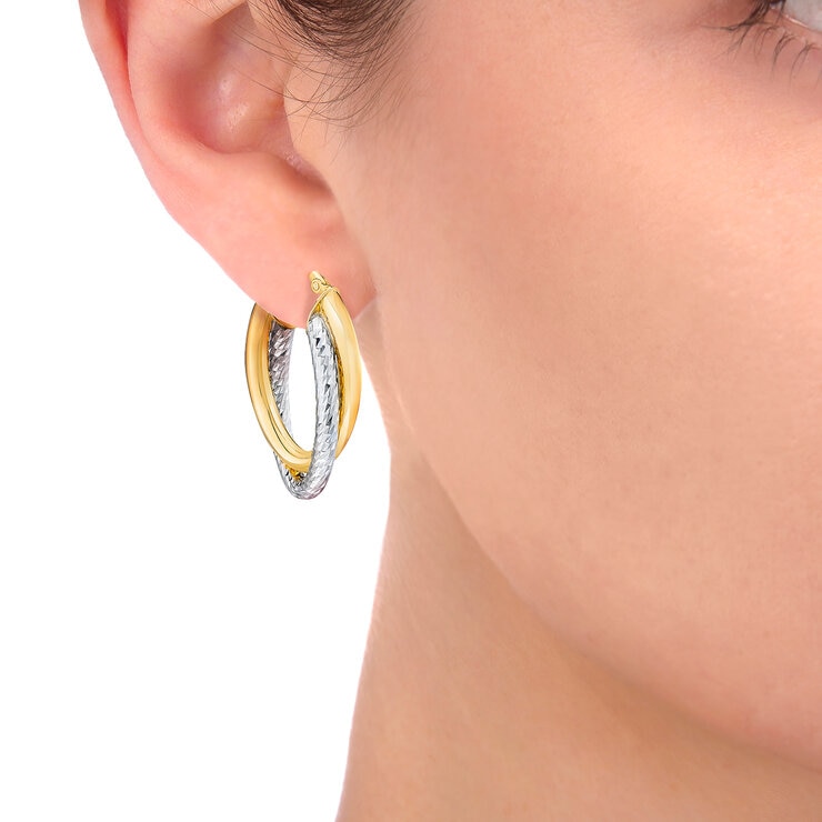 Arracadas, Oro de Dos Tonos 14k con Corte de Diamante — Imagen 4 de 4
