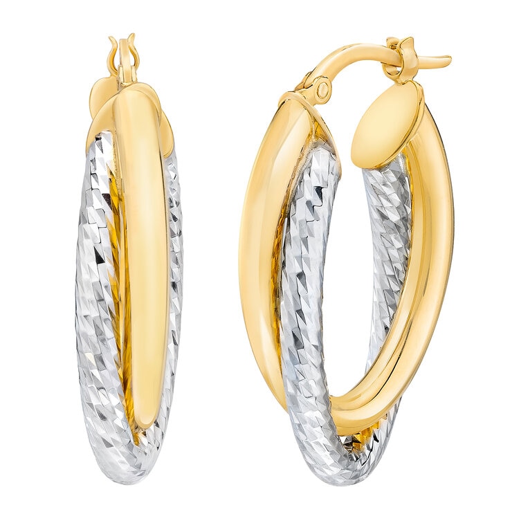 Arracadas, Oro de Dos Tonos 14k con Corte de Diamante — Imagen 1 de 4