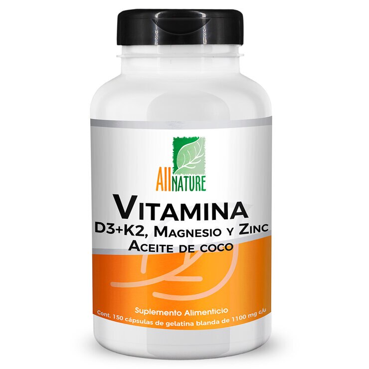 All Nature Vitamina D3+k2  Magnesio Zinc y Aceite de Coco 150 cápsulas — Imagen 1 de 4