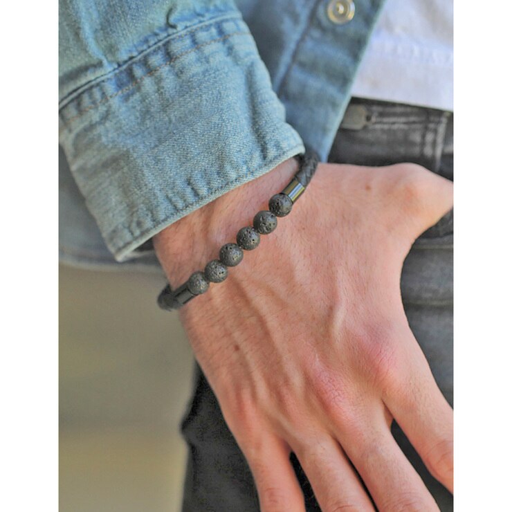Pulsera de Piel, con Piedra Volcánica y Broche de Acero para Caballero — Imagen 2 de 2