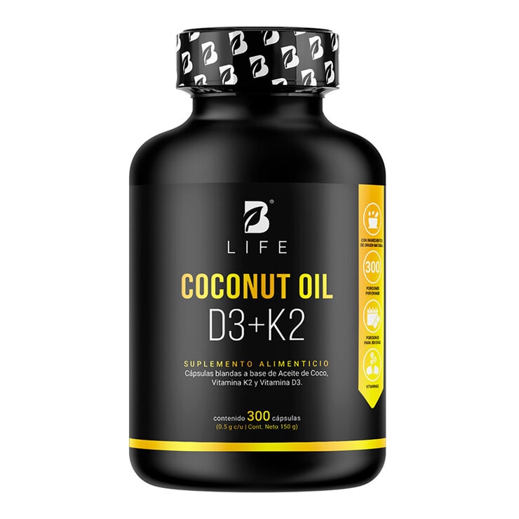 B Life Aceite de Coco, Vitamina D3 y K2 Frasco con 300 Cápsulas de Gel  — Imagen 1 de 4