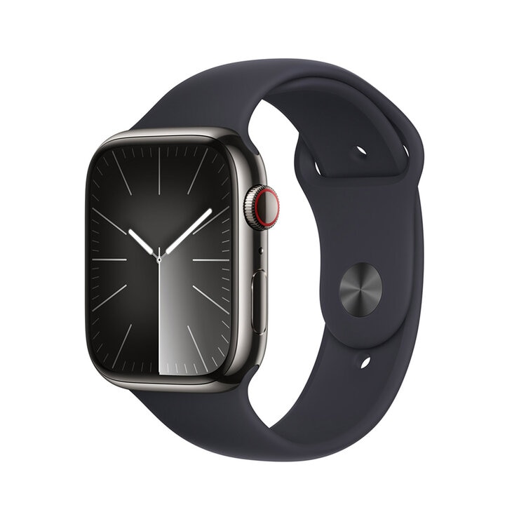 Apple Watch S9 (GPS+Cellular) Caja de acero inoxidable grafito 45mm con correa deportiva medianoche — Imagen 1 de 4