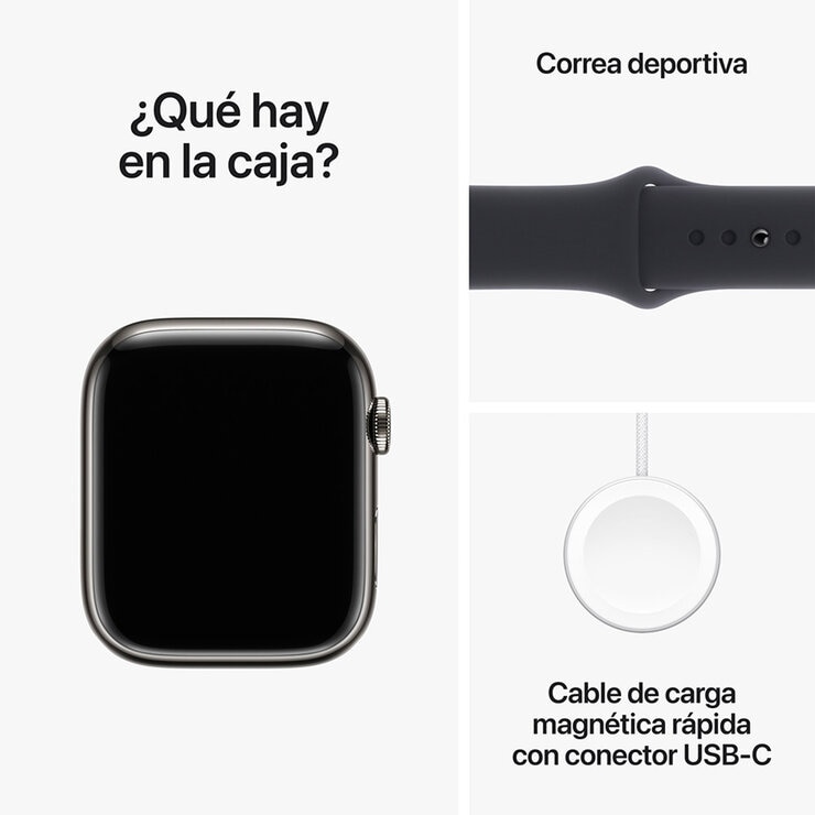 Apple Watch S9 (GPS+Cellular) Caja de acero inoxidable grafito 45mm con correa deportiva medianoche — Imagen 3 de 4