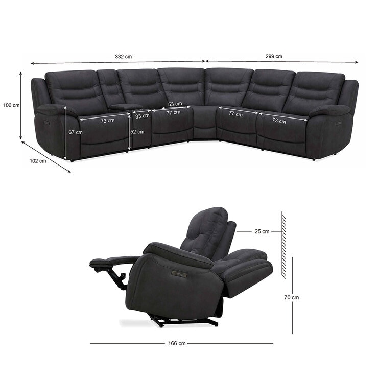 Gilmancreek Furniture Sofá Seccional Reclinable Eléctrico de Tela con Reposacabezas Eléctricos — Imagen 3 de 4