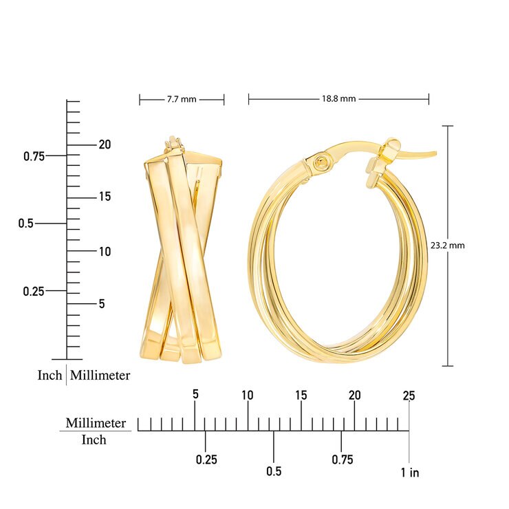 Aretes de Aro Cruzados de Doble Hilera, de Oro Amarillo 14K — Imagen 3 de 4