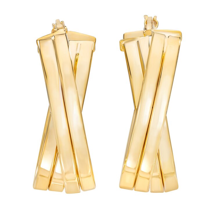 Aretes de Aro Cruzados de Doble Hilera, de Oro Amarillo 14K — Imagen 4 de 4