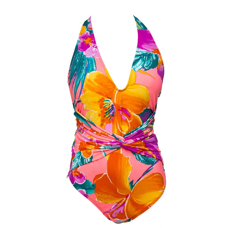 Alas de Sal, Traje de Baño Completo con Nudo al Frente para Dama, Estampado de Flores — Imagen 1 de 2
