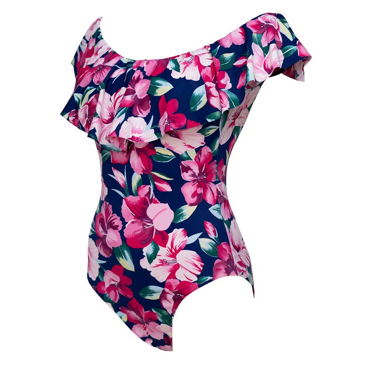 Alas de Sal, Traje de Baño Completo con Olán Estampado de Flores Rosas, para Dama — Imagen 2 de 3