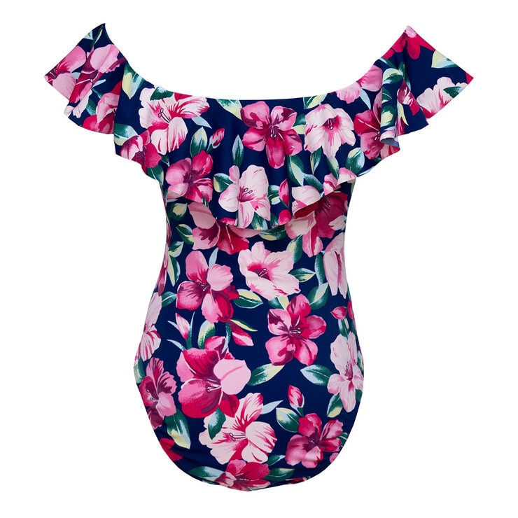 Alas de Sal, Traje de Baño Completo con Olán Estampado de Flores Rosas, para Dama — Imagen 3 de 3