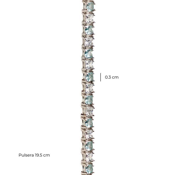 Avonza, Pulsera Tenis con Circonias Corte Princesa Blancas y Aqua — Imagen 2 de 3