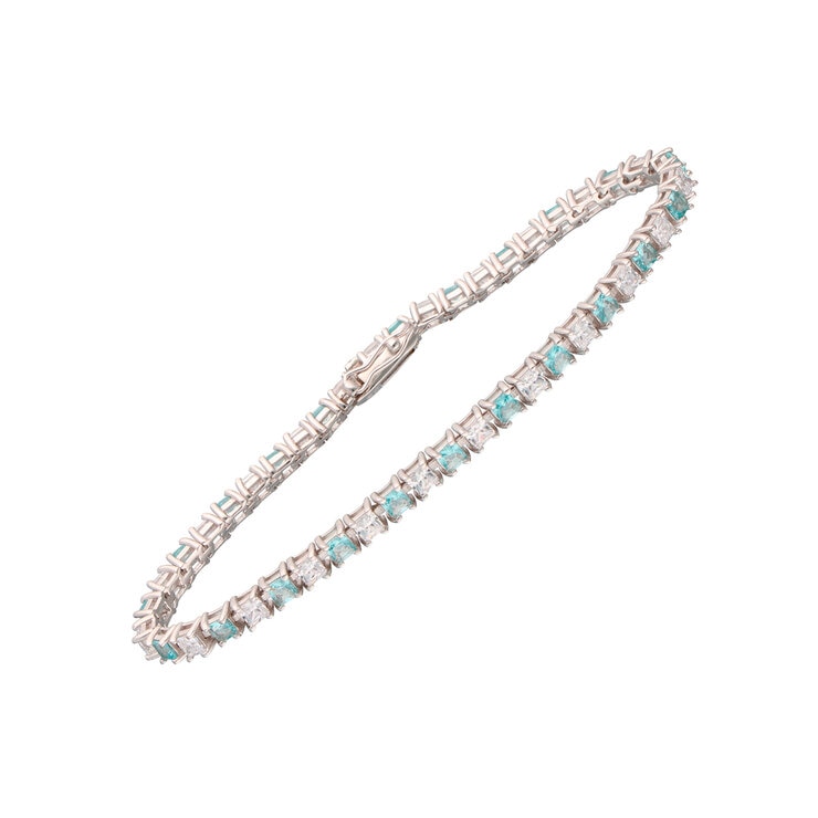 Avonza, Pulsera Tenis con Circonias Corte Princesa Blancas y Aqua — Imagen 1 de 3