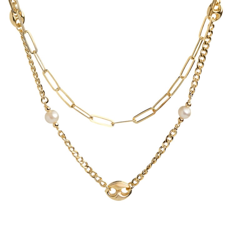 Avonza, Collar Doble con Cadenas en Tejido Barbado y Eslabones — Imagen 2 de 3