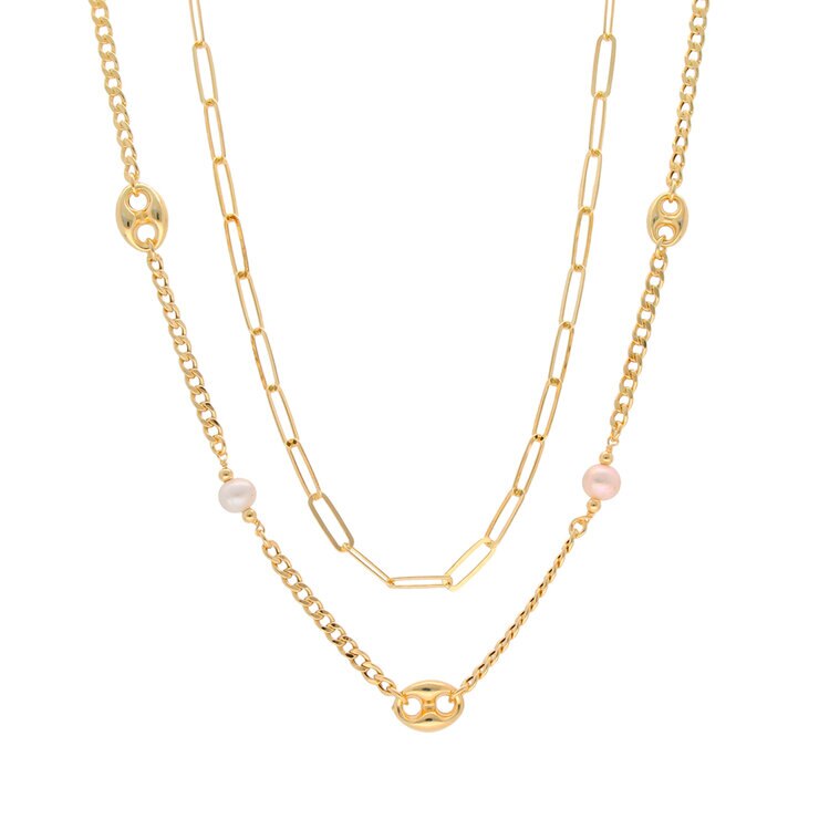 Avonza, Collar Doble con Cadenas en Tejido Barbado y Eslabones — Imagen 1 de 3
