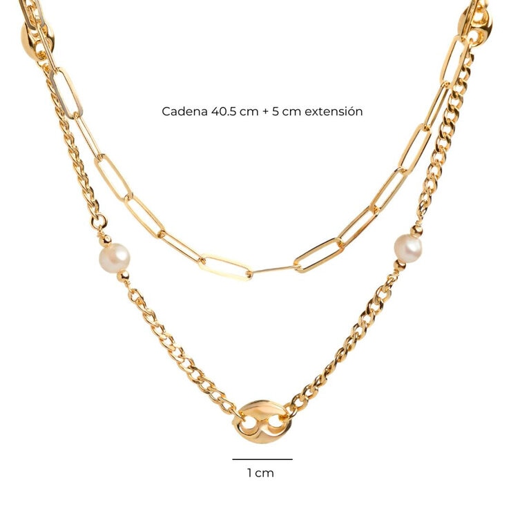 Avonza, Collar Doble con Cadenas en Tejido Barbado y Eslabones — Imagen 3 de 3