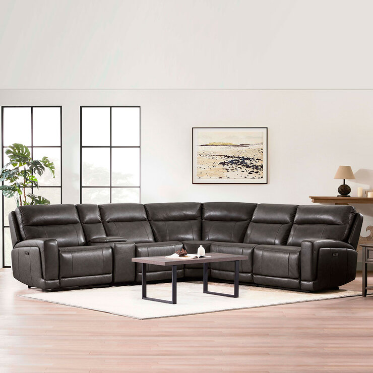 Gilmancreek Furniture, Sofá Seccional Reclinable de Piel con Sistema Eléctrico y Cabeceras Eléctricas — Imagen 1 de 4