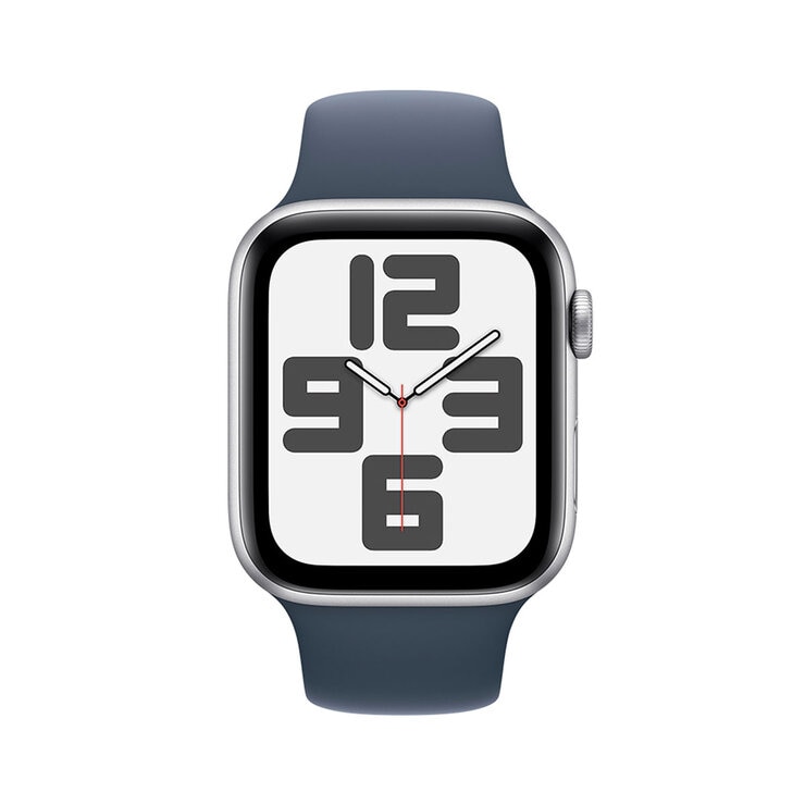 Apple Watch SE (GPS) Caja de aluminio plata 44mm con Correa deportiva azul tempestad — Imagen 3 de 4