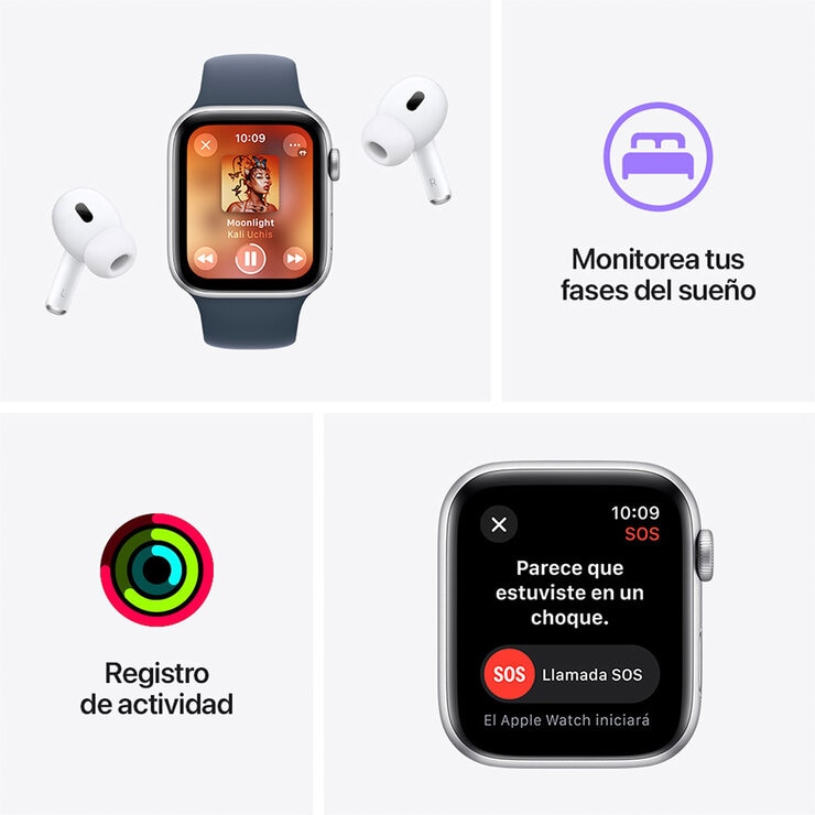 Apple Watch SE (GPS) Caja de aluminio plata 44mm con Correa deportiva azul tempestad — Imagen 4 de 4