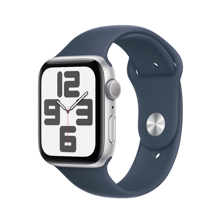 Apple Watch SE (GPS) Caja de aluminio plata 44mm con Correa deportiva azul tempestad — Imagen 1 de 4